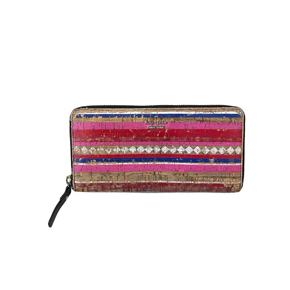 KATE SPADE New York Campus Lane Zip Around Striped Cork Clutch Wallet Cardholder